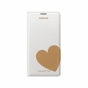 Samsung　GALAXY　S5用［サムスン純正］　Flipカバー　（ホワイト＋ゴールドハート）　EF-WG900RFEG-FEG