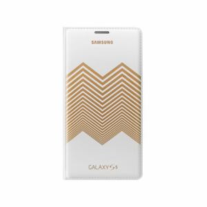 Samsung　GALAXY　S5用［サムスン純正］　Flipカバー　（ホワイト＋ゴールドシェブロン）　EF-WG900RLEG-LEG