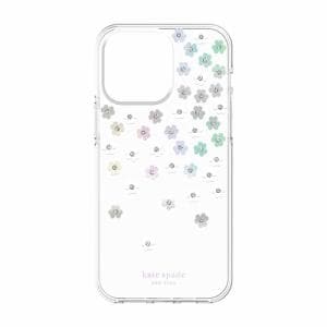 kate spade new york 2022 iPhone 14 Pro Max用スマートフォンケース [ Scattered Flowers Iridescent Clear White Gems ] クリア
