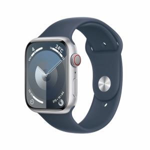 アップル(Apple) MRMG3J/A Apple Watch Series 9 GPS + Cellularモデル 45mm シルバーアルミニウムケースとストームブルースポーツバンド S/M