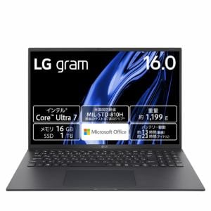 LG 16Z90S-MA78J2 ノートパソコン LG gram 16型 Core Ultra 7 155H メモリ 16GB SSD 1TB Office HB 2021 オブシディアンブラック