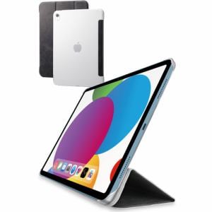エレコム TB-A22RWVBK 10.9インチ iPad（第10世代）用 フラップケース 背面クリア ソフトレザー 2アングル ブラック TBA22RWVBK