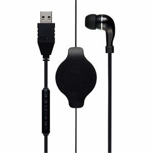 ミヨシ UHP-K01／BK 手元コントローラー付き 巻取り式 片耳イヤホン USBタイプ ブラック UHPK01／BK