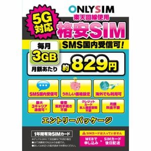 ベネフィットジャパン R3GBSMS12M 楽天プリペイドSIM 毎月3GB 初月＋12ヶ月 エントリーパッケージ SIM後日 ONLYSIM