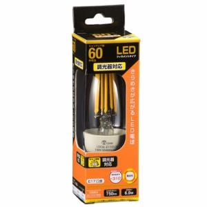 オーム電機 LDC6L-E17／D C6 LED電球 フィラメント シャンデリア形 E17 60形相当 調光器対応 電球色