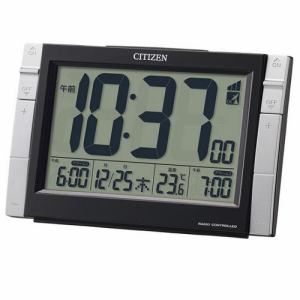 リズム時計　8RZ150-002　CITIZEN　パルデジットワイドDS　温度計付電波目覚し時計　電子音アラーム(Wアラーム)　ライト付