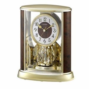 リズム時計　4SG792-023　CITIZEN　サルーンG　クオーツ置時計　木目仕上(白)　スワロフスキー・エレメント文字板・針飾付