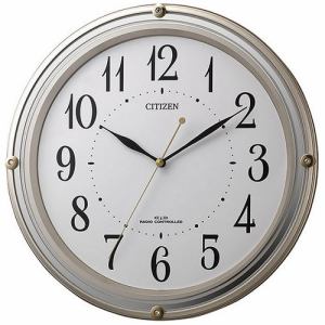 リズム時計 8MY516-018 CITIZEN 電波掛け時計 ゴールドメタリック(白) 連続秒針機能付