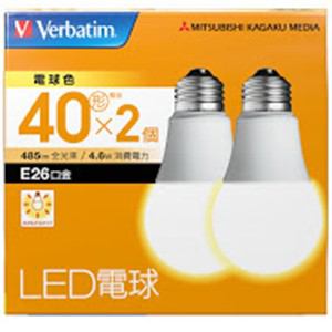 バーベイタム(Verbatim)　　LDA5LGV4X2　LED電球26口金　電球色　40W相当　2個入り