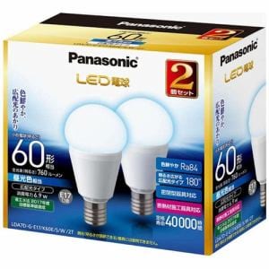 パナソニック　LDA7DGE17K60ESW2T　調光器非対応LED電球　（小型電球形・全光束760lm／昼光色相当・口金E17／2個入）