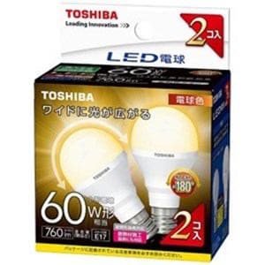 東芝 LDA7L-G-E17/S60W2P ミニクリプトン形LED電球 (小形電球形・全光束760lm/電球色相当・口金E17/2個入)