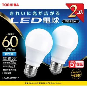 東芝 LDA7D-G／60V1P LED電球 全方向 昼光色 60Ｗ形相当 2個入り