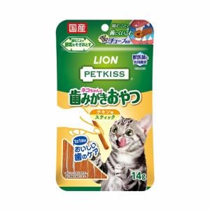 ライオンペット PETKISS ネコちゃんの歯みがきおやつ チキン味 スティック 14g