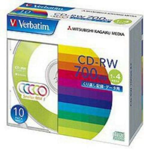 バーベイタム(Verbatim)  Verbatim くり返し記録用 CD-RW SW80QM10V1 レーベル5色 1-4倍速 10枚