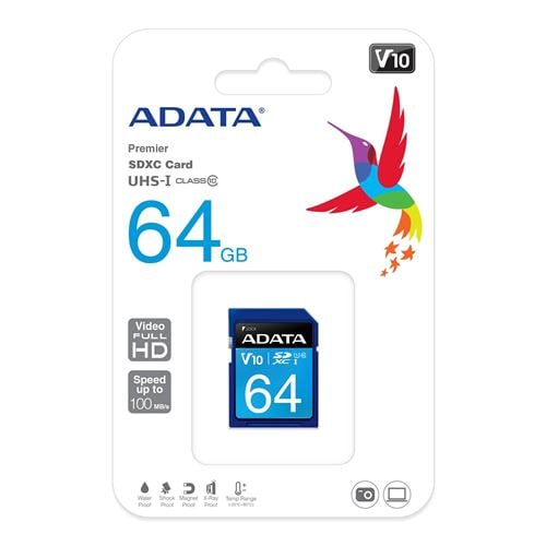 ADATA ASDX64GUICL10RL SDXC UHS-I Class10 V10 ADATA Premier SDメモリーカード 64GB Class10 UHS-I V10