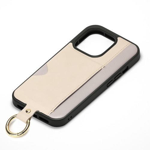 豪華 柔らかな質感の PGA PG-21NPT05BE iPhone 13 Pro用 ベージュ ポケット付 Premium Style ハイブリッドタフケース