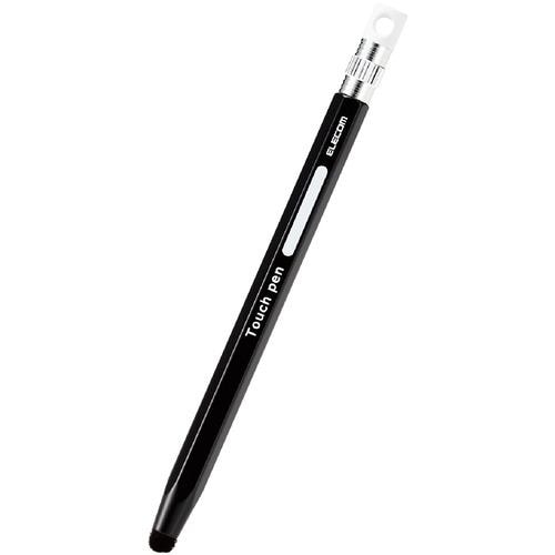 エレコム P-TPENCEBK スマートフォン・タブレット用タッチペン 六角鉛筆型 ストラップホール付き 超感度タイプ ペン先交換可能 ブラック