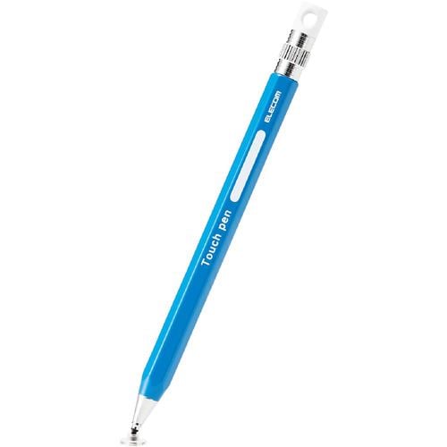 エレコム P-TPENDEBU スマートフォン・タブレット用タッチペン 六角鉛筆型 ストラップホール付き ディスクタイプ ペン先交換可能 ブルー