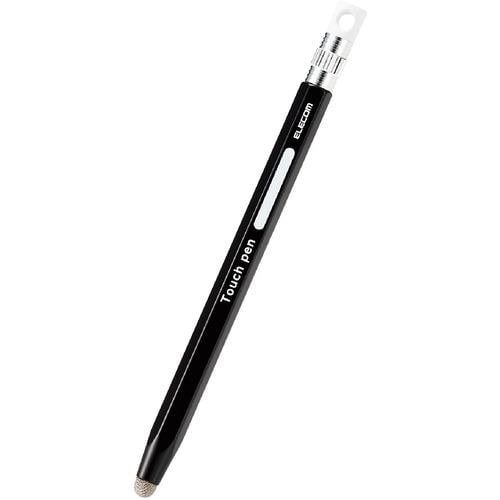 エレコム P-TPENSEBK スマートフォン・タブレット用タッチペン 六角鉛筆型 ストラップホール付き 導電繊維タイプ ペン先交換可能 ブラック