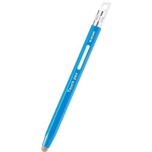 エレコム P-TPENSEBU スマートフォン・タブレット用タッチペン 六角鉛筆型 ストラップホール付き 導電繊維タイプ ペン先交換可能 ブルー
