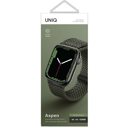 KENZAN UNIQ-44MM-ASPGRN Apple Watch 42／44／45MM用編み込みバンド 
