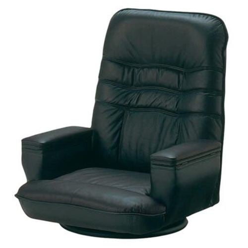 大塚家具 IDC OTSUKA 座椅子「SPR」回転式 革／一部合成皮革 ブラック色