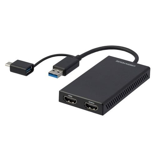 グリーンハウス GH-TCHDD-BK 映像変換アダプタ USB Type-A／C to HDMI 4K／Mac／Windows対応 ブラック