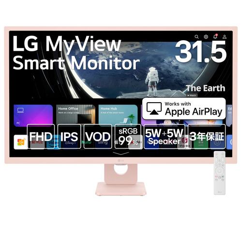 LGエレクトロニクス 32SR50F-P MyView Smart Monitor 31.5型／ピンク／IPS／フルHD／sRGB 99%／webOS23／3辺フレームレス  ピンク