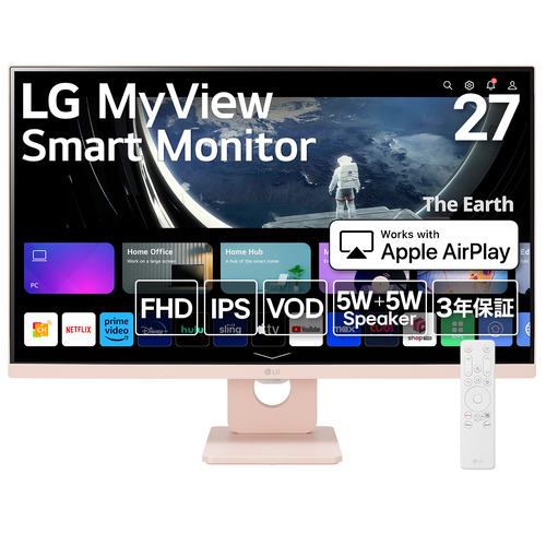 LGエレクトロニクス 27SR50F-P MyView Smart Monitor 27型／IPS／フルHD／webOS23／3辺フレームレス  ピンク