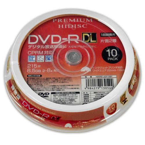 磁気研究所 HDDR21JCP10SP HIDISC CPRM対応 録画用 DVD-R DL 片面2層 