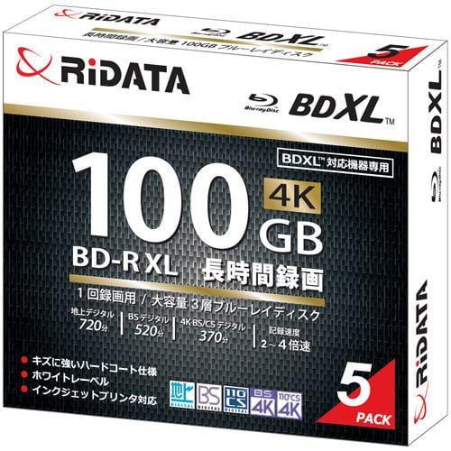 RiDATA BD-R520PW4X.5P SC A 録画用BD-R XL 2～4倍速 100GB 5パック ホワイト
