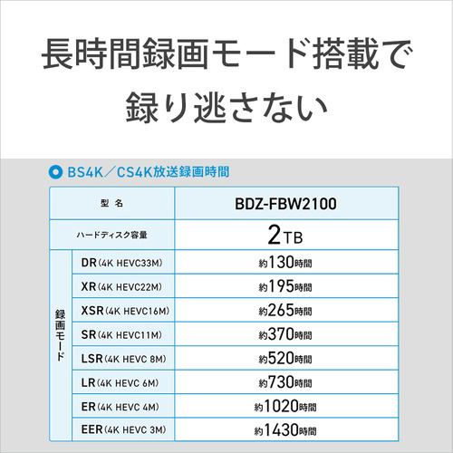 ソニー BDZ-FBW2100 4Kブルーレイレコーダー 2TB | ヤマダウェブコム