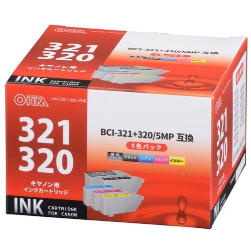 オーム電機 INK-C321+320-5PNB キャノン互換インク
