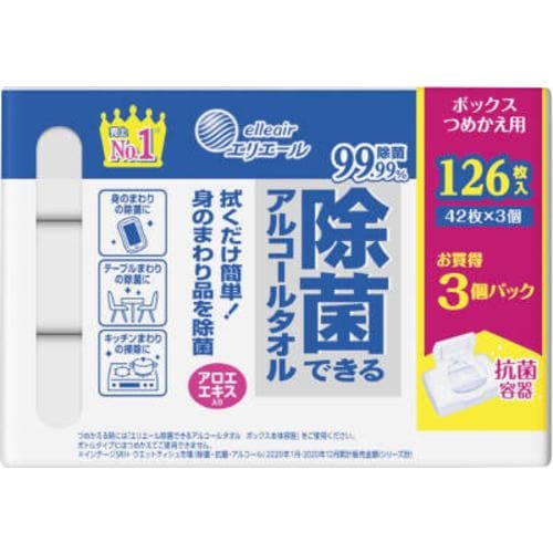 大王製紙 エリエール 除菌できるアルコールタオル ボックス 詰替 42枚 3P