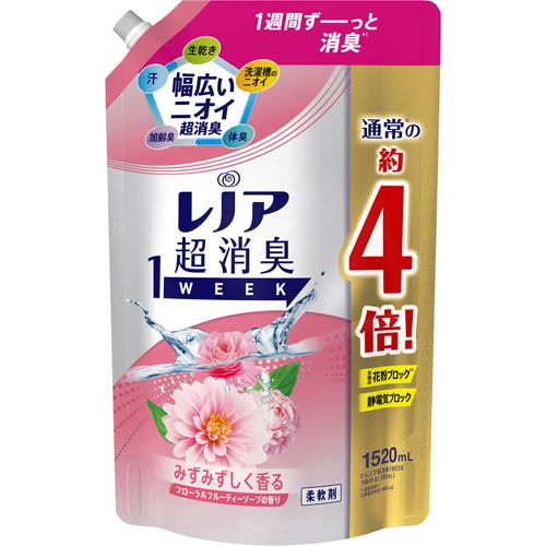 P＆Gジャパン レノア超消臭1weekみずみずしく香るフローラルフルーティーソープつめかえ用超特大 1，520ML