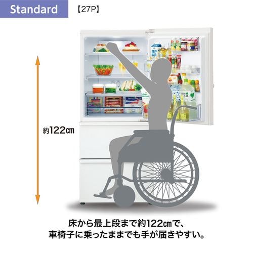 AQUA AQR-27P(W) 3ドア冷凍冷蔵庫 272L 右開き ミルク | ヤマダウェブコム