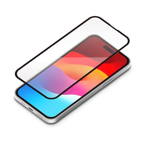 PGA iPhone15Plus ガイドフレーム付 液晶全面保護ガラス 角割れ防止PETフレーム Premium Style スーパークリア PG23CGLF01CL