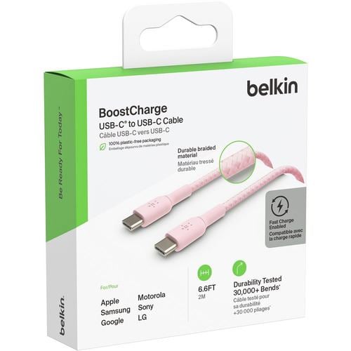 ベルキン BoostCharge USB-C to USB-C 編組ケーブル 2m ピンク CAB004BT2MPK