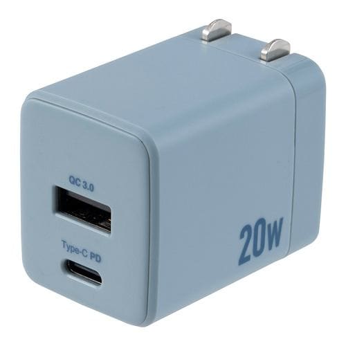 ナカバヤシ JYU-ACU011BL 20W PD対応 USB AC充電器 ブルーグレー