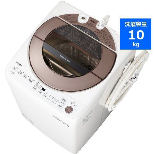 シャープ ES-GV10G インバーター式縦型洗濯機 ステンレス穴なし槽 洗濯10kg ブラウン系