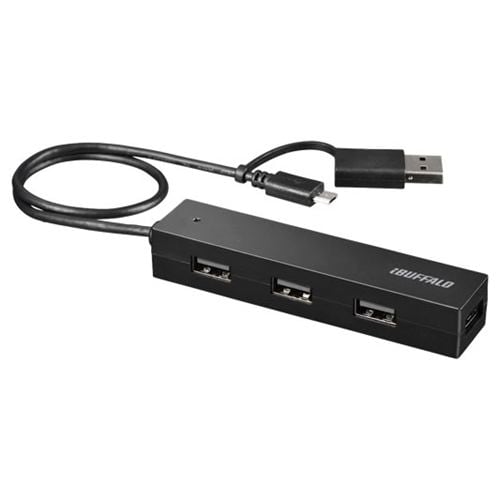 USBハブ バッファロー BSH4UMB04BK タブレット・スマホ用USB2.0 4ポートハブ 変換アダプター付き ブラック