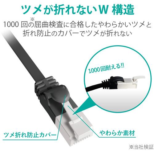 エレコム LD-GFAT／BK70 LANケーブル CAT6A 爪折れ防止 フラット 7.0m ブラック