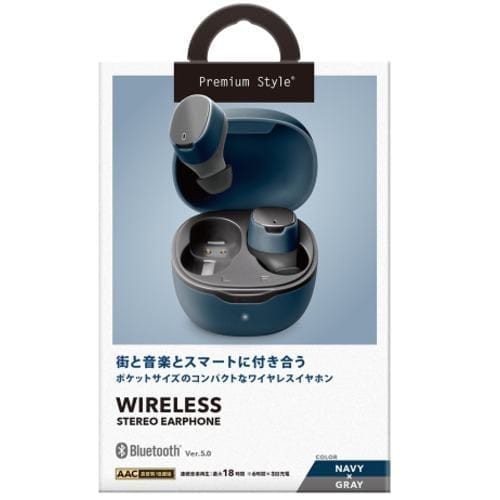 PGA PG-BTE14TW2NV Bluetooth(R)5.0搭載 トゥルーワイヤレスステレオイヤホン (ポケットサイズ) Premium Style ネイビー×グレー