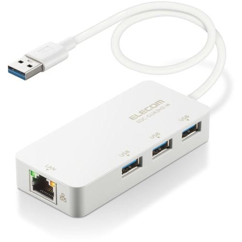 エレコム EDC-GUA3H2-W LANアダプター 有線 タイプA Giga USBハブ付 (USB-A×3)【Windows Mac対応】 ホワイト