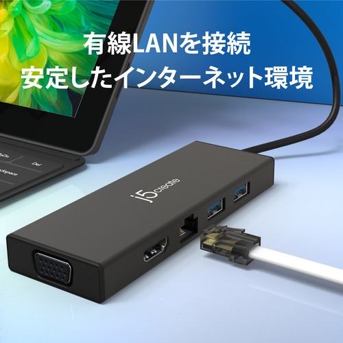 j5 create JUD323B USBマルチハブ USB-A オス→メス HDMI / VGA / LAN
