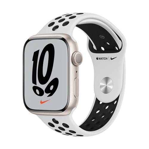 【クリックで詳細表示】アップル(Apple) MKNA3J/A Apple Watch Nike Series 7(GPSモデル) 45mm スターライトアルミニウムケースとピュアプラチナム/ブラックNikeスポーツバンド レギュラー