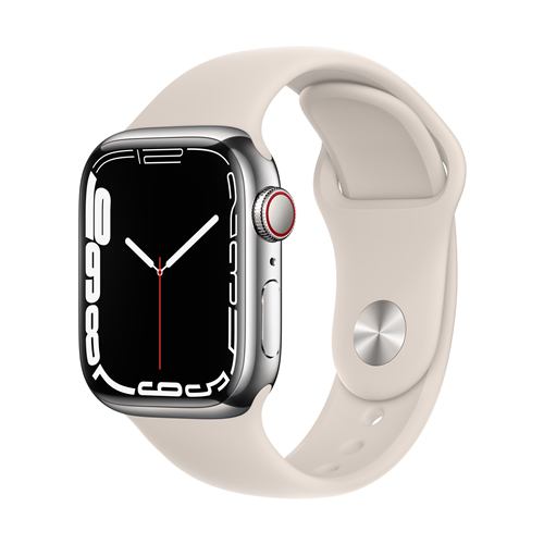 アップル(Apple) MKHW3J/A Apple Watch Series 7(GPS + Cellularモデル) 41mm シルバーステンレススチールケースとスターライトスポーツバンド レギュラー
