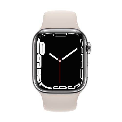 アップル(Apple) MKHW3J/A Apple Watch Series 7(GPS + Cellularモデル) 41mm  シルバーステンレススチールケースとスターライトスポーツバンド レギュラー