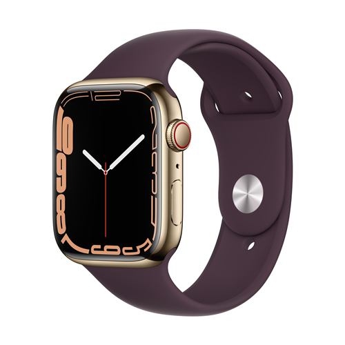 アップル(Apple) MKJX3J/A Apple Watch Series 7(GPS + Cellularモデル) 45mm ゴールドステンレススチールケースとダークチェリースポーツバンド レギュラー