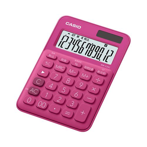 カシオ MW-C20C-RD-N カラフル電卓（12桁） ビビッドピンク